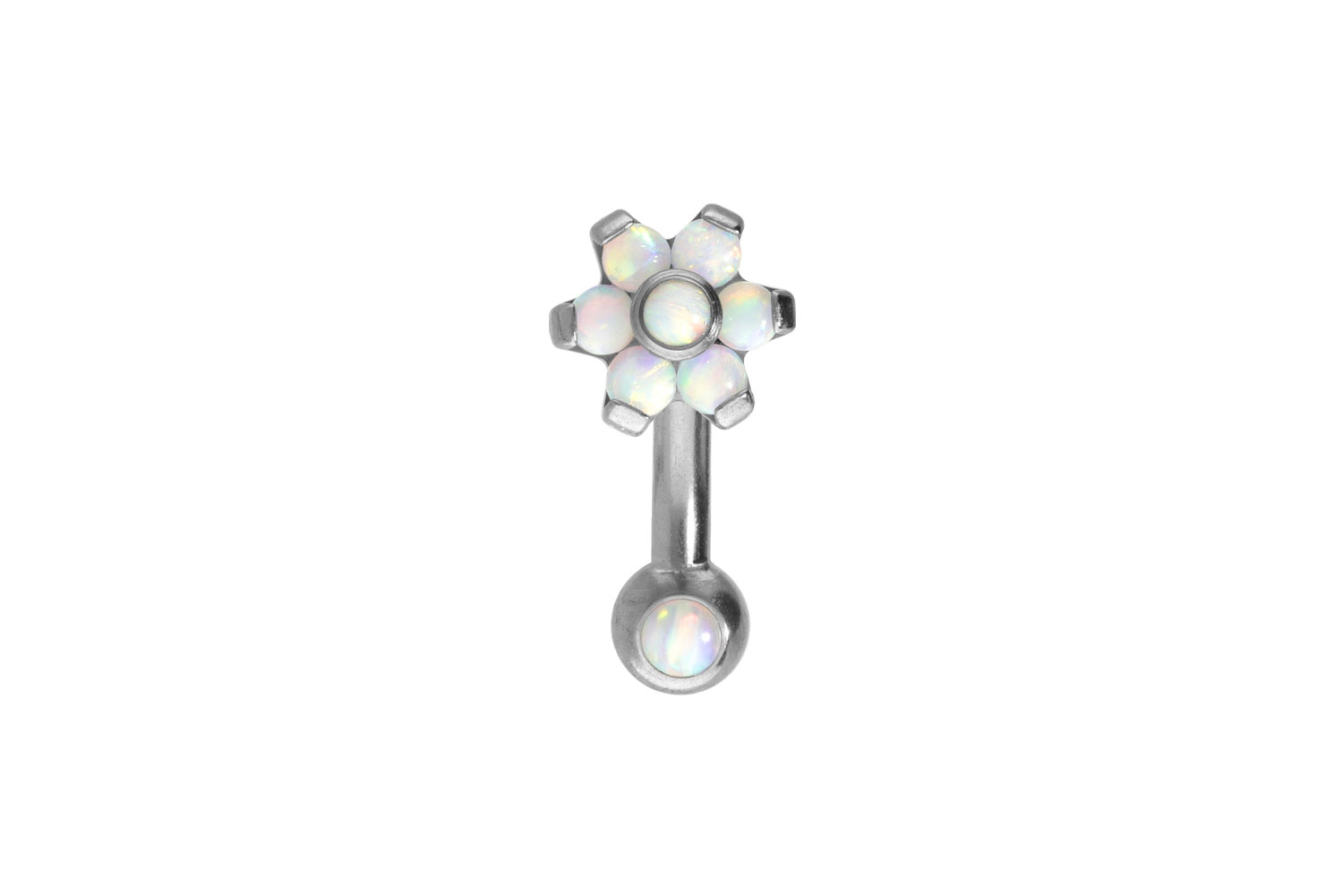 Titanium banana with push fit FLOWER WITH 7 SYNTHETIC OPALS + OPAL BALL