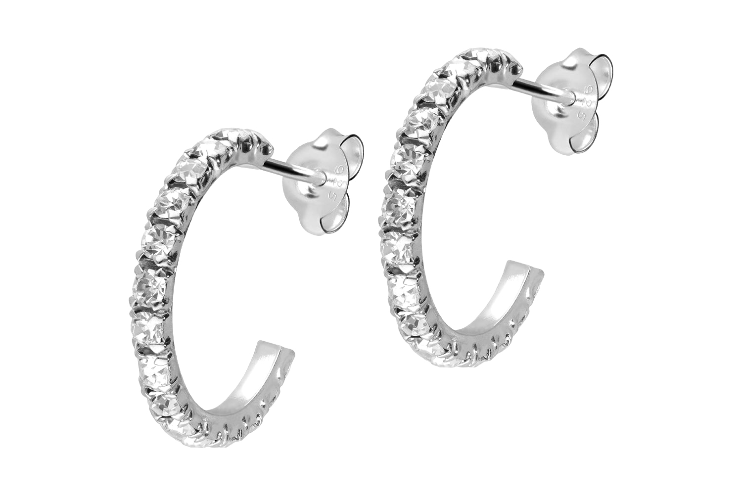925 silver ear studs PLATINIZED + OPEN RING WITH CRYSTALS