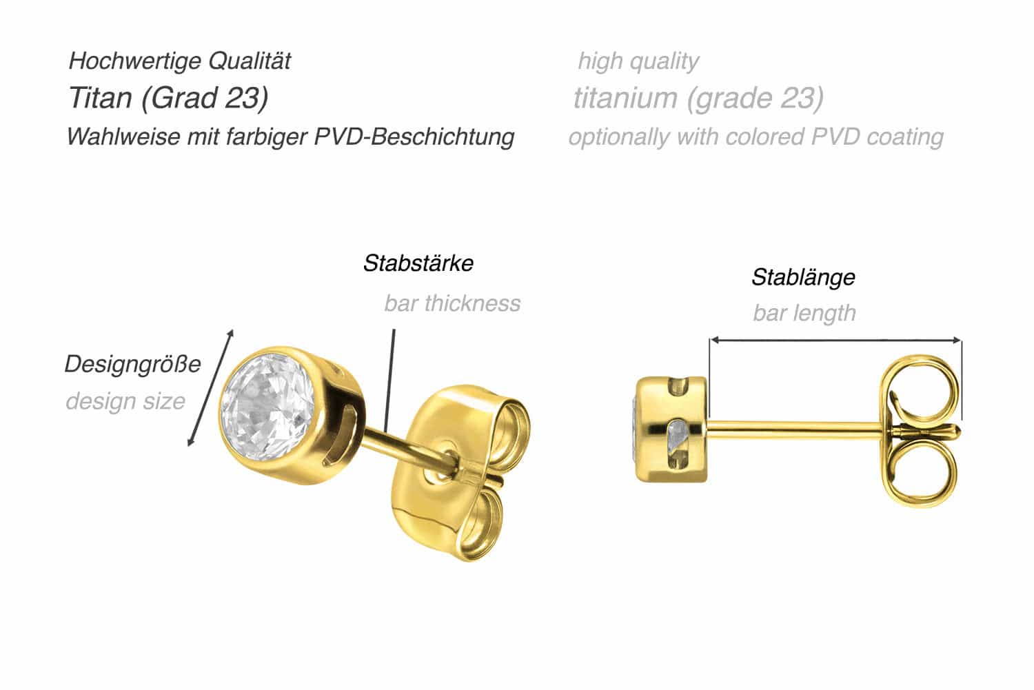 Titan Ohrstecker EINGEFASSTER KRISTALL