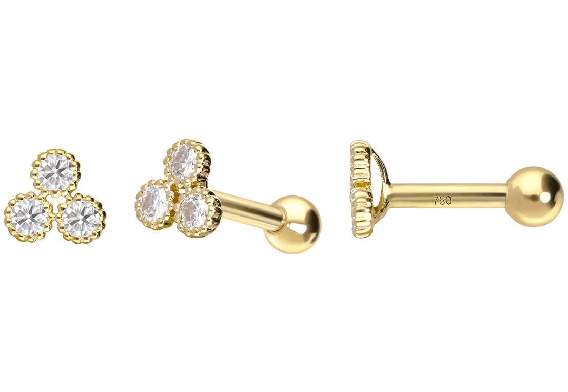 14/18 carat gold ear piercing 3 MOISSANITES