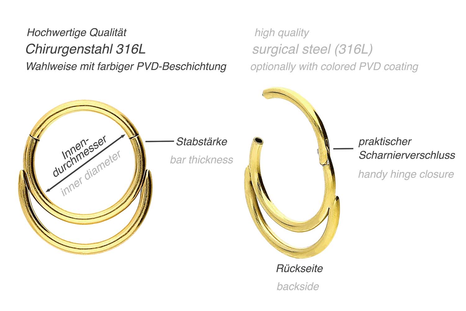 Chirurgenstahl Segmentring Clicker DOPPELRING