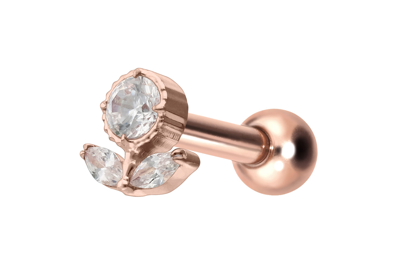 Titanium ear piercing with internal thread CRYSTAL FLOWER
