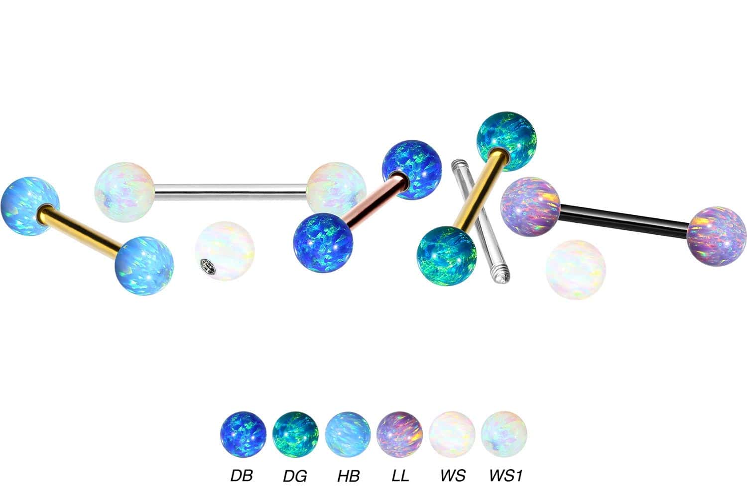 Surgical steel barbell SYNTHETIC OPALS