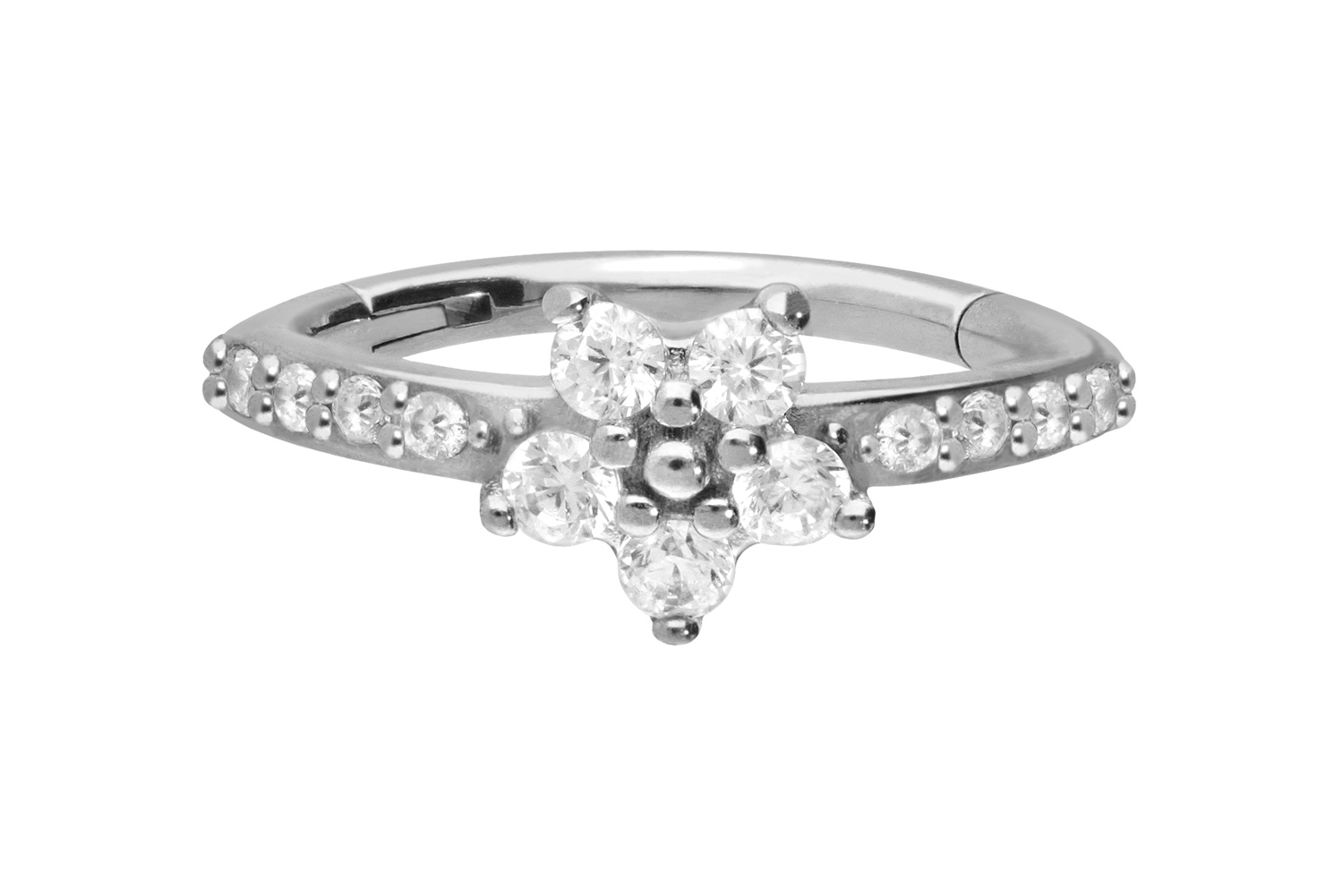 Chirurgenstahl Segmentring Clicker EINGEFASSTE KRISTALLE + KRISTALLBLUME