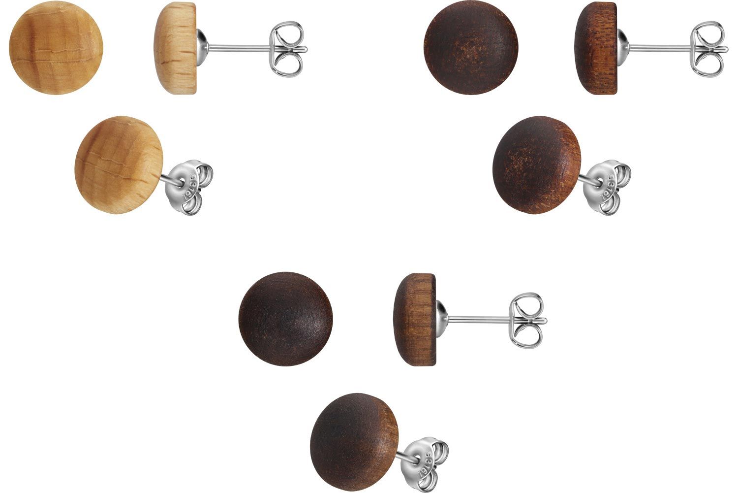 Surgical steel ear studs WOOD DISC