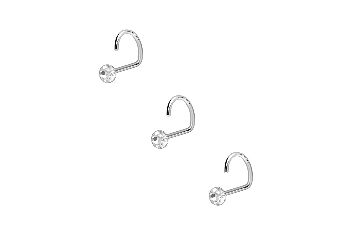 SET 925 silver nose stud spiral CRYSTAL