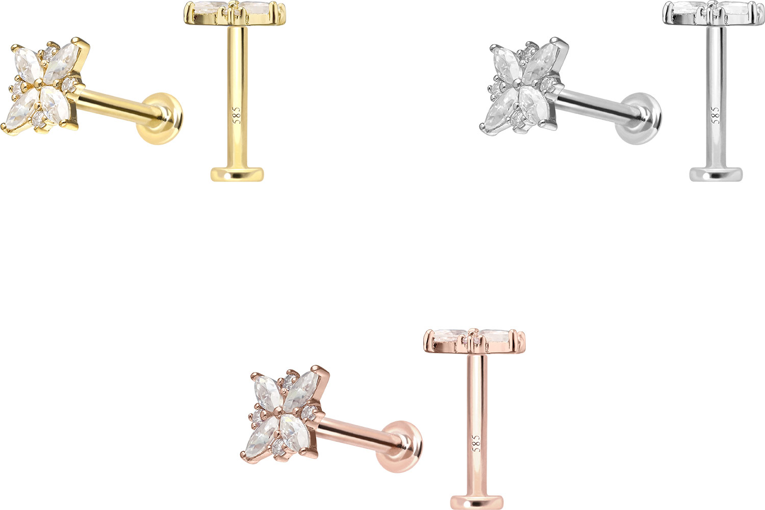 14 carat labret with internal thread MOISSANITE-FLOWER