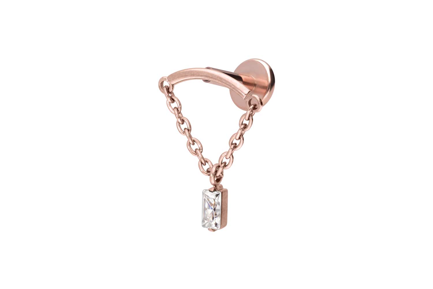 Titanium labret with internal thread ARCH + CHAIN + CRYSTAL RECTANGLE