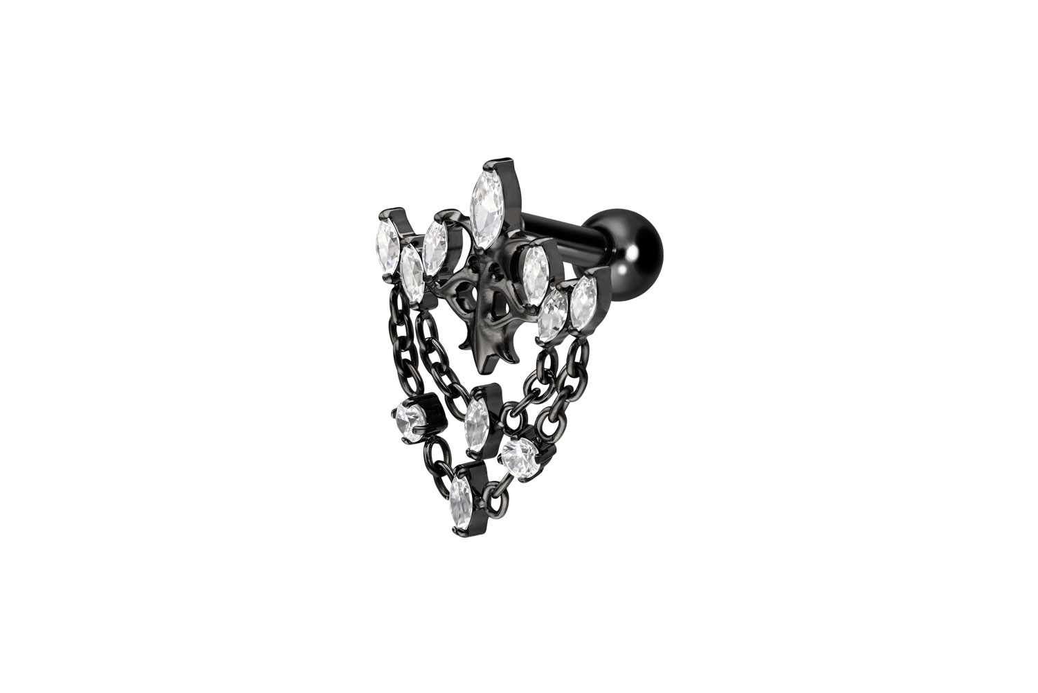 Titanium ear piercing with internal thread GOTHIC CROWN + CHAINS