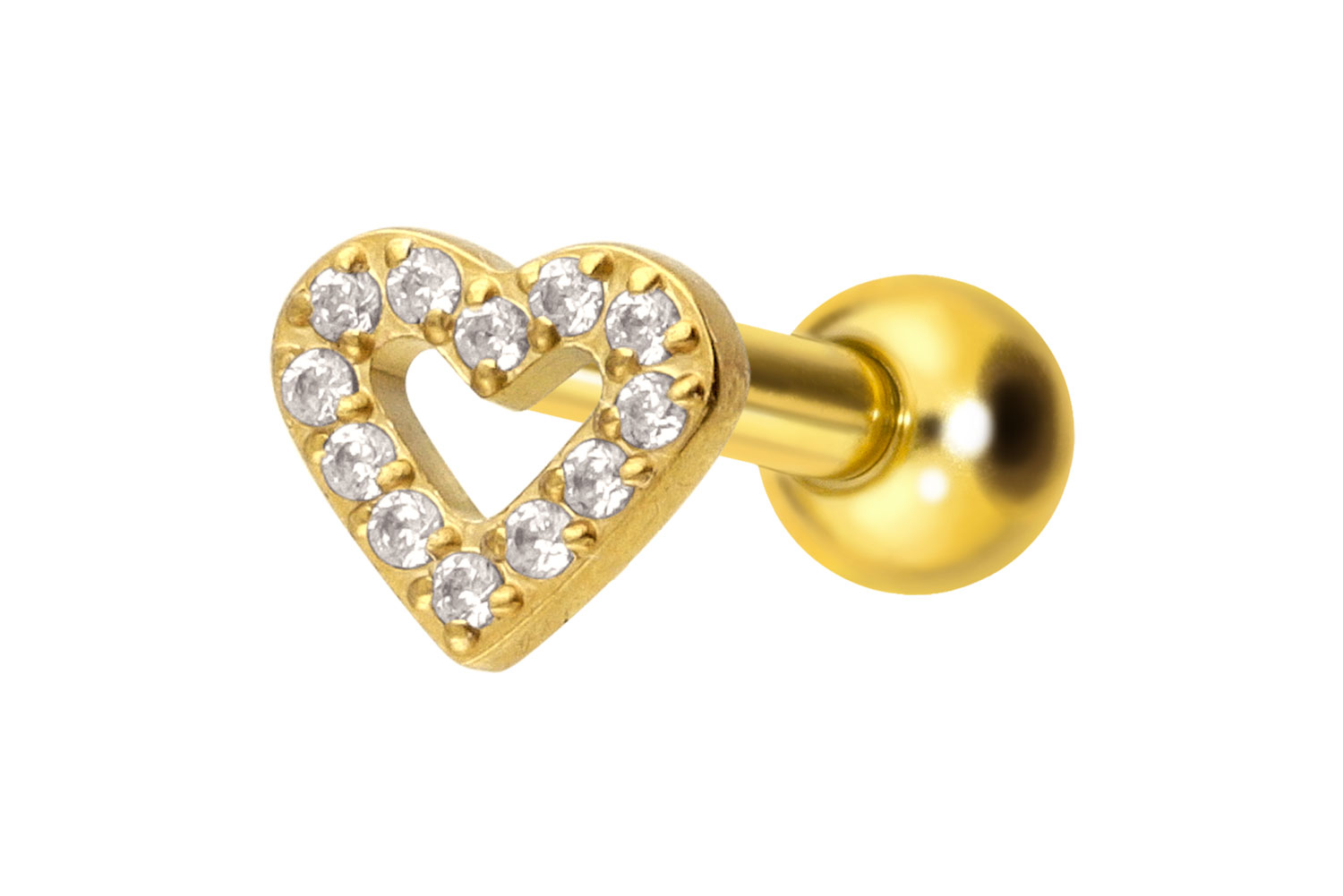 Titanium ear piercing with internal thread CRYSTAL HEART