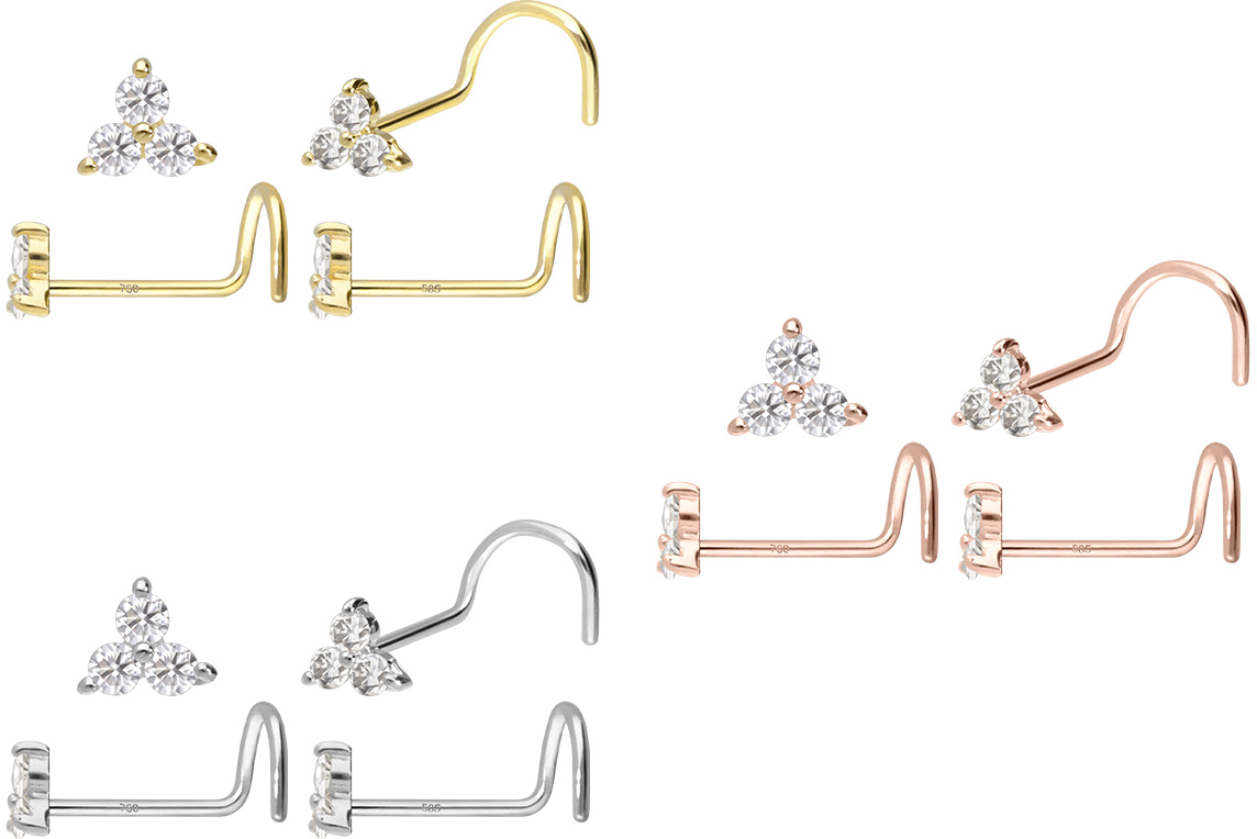 14/18 Karat Gold Nasenstecker Spirale MOISSANIT-BLUME