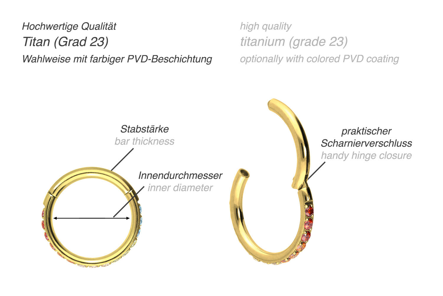 Titan Segmentring Clicker EINGEFASSTE BUNTE KRISTALLE