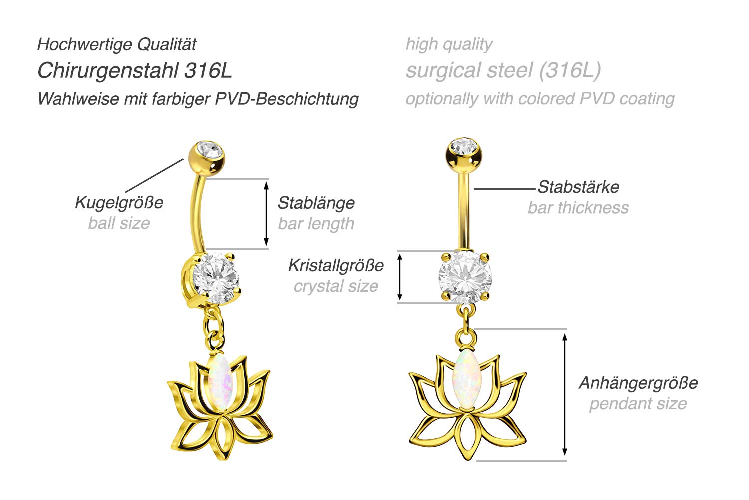 Chirurgenstahl Bananabell Brass-Design LOTUSBLÜTE + SYNTHETISCHER OPAL ++SALE++