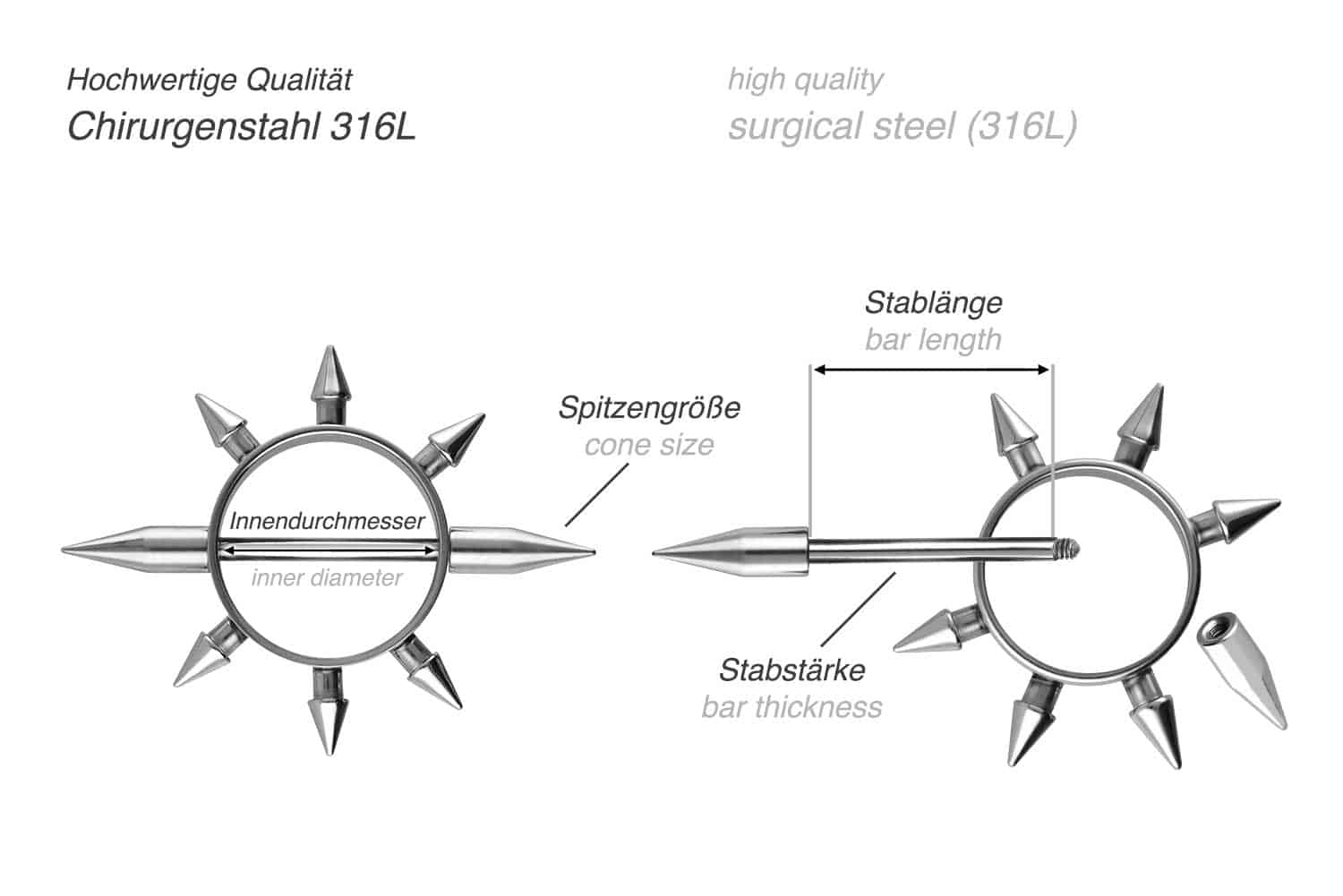 Surgical steel nipple ring CONES