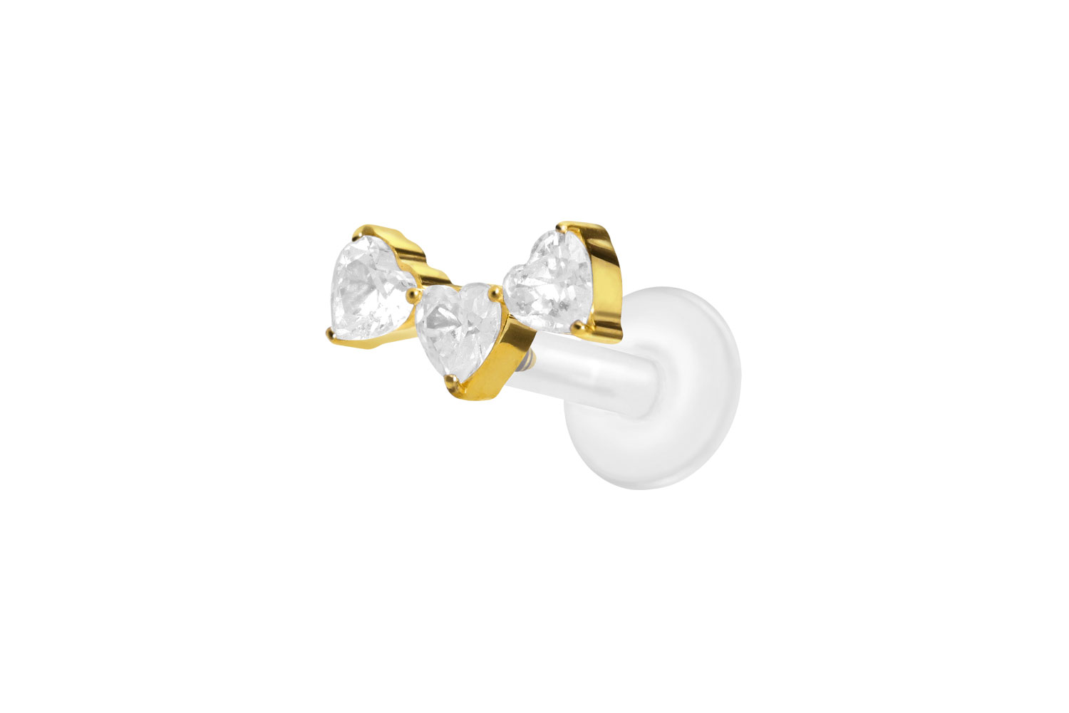 PTFE labret with internal thread + titanium attachment 3 CRYSTAL HEARTS