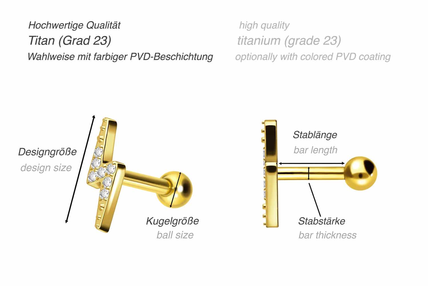 Titan Ohrpiercing BLITZ + EINGEFASSTE KRISTALLE