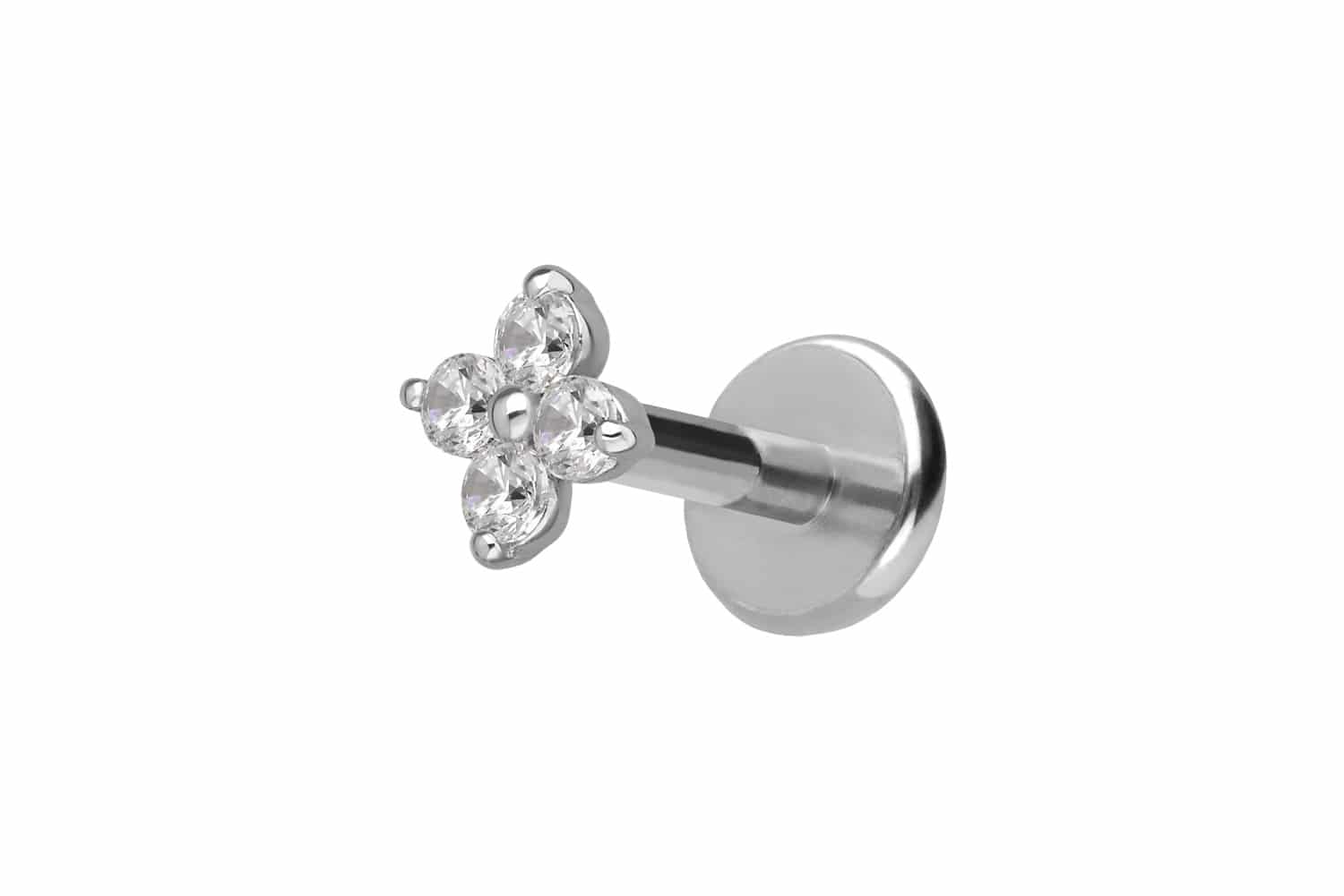 Titanium labret with internal thread + 925 silver attachment MOISSANITE FLOWER