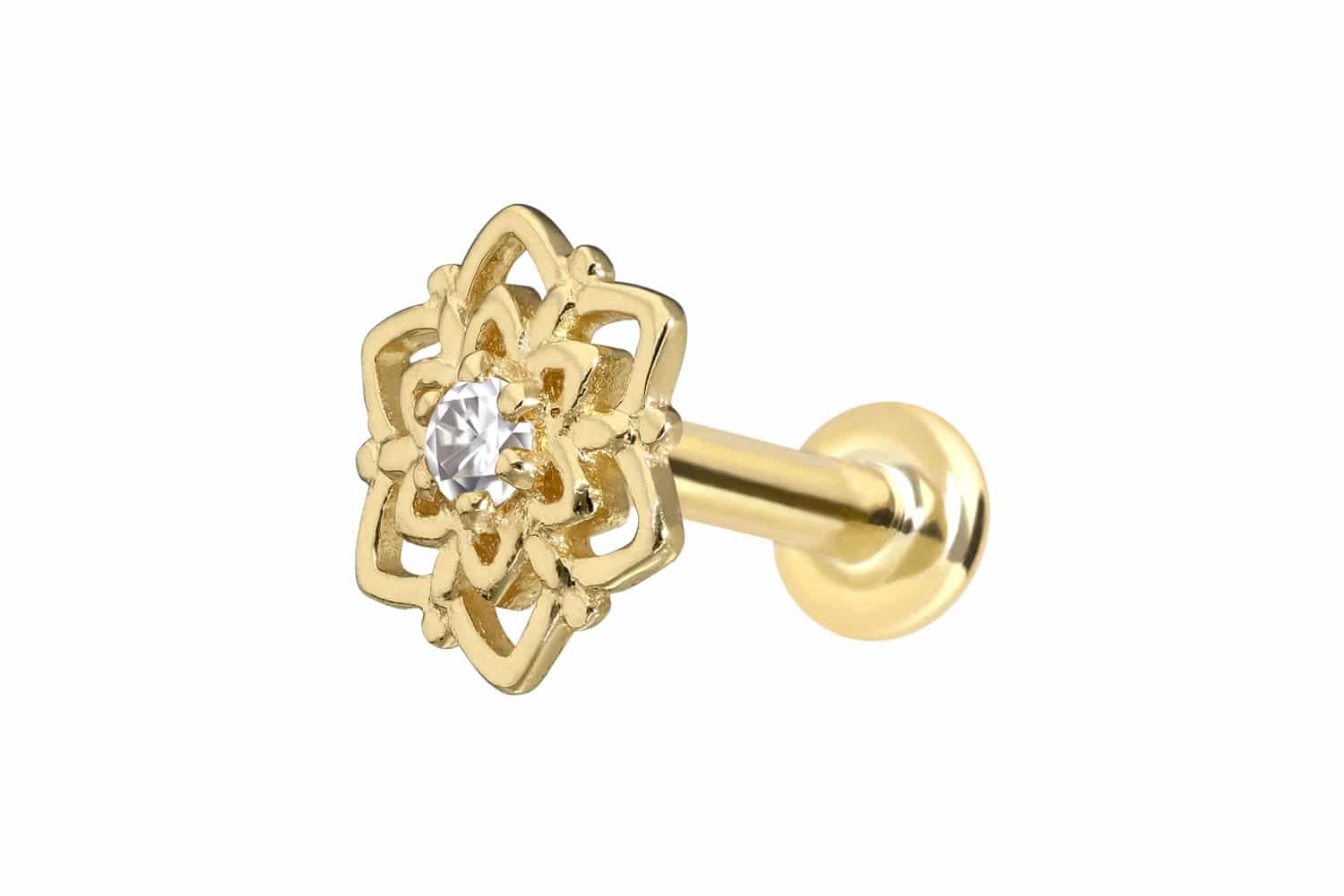 14 carat gold labret with push fit MOISSANITE FLOWER 14 carat gold labret with push fit MOISSANITE FLOWER