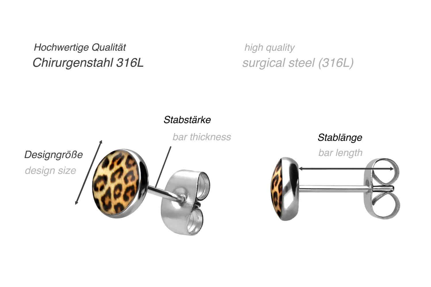 Surgical steel ear studs LEOPARD