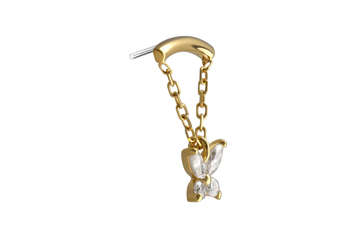 14 carat gold attachment with titanium push pin MOISSANITE BUTTERFLY + ARCH + CHAIN