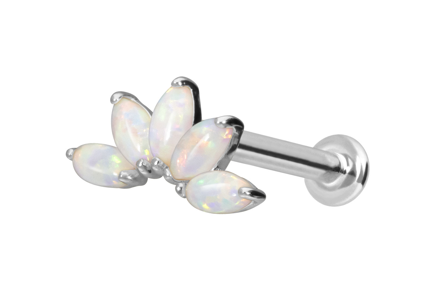14 Karat Gold Labret mit Push Fit LOTUSBLÜTE + SYNTHETISCHE OPALE