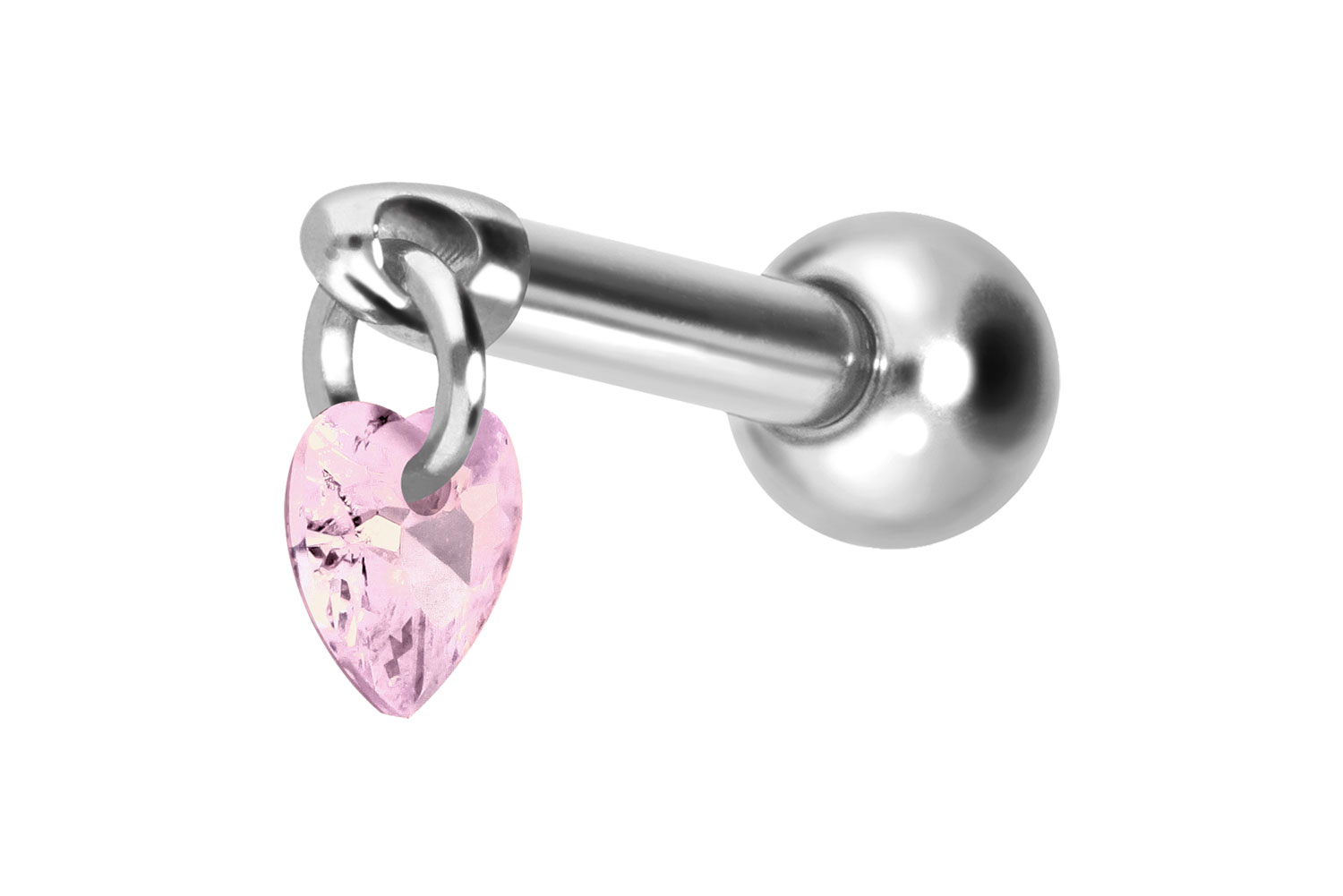 Titanium ear piercing with internal thread CRYSTAL HEART