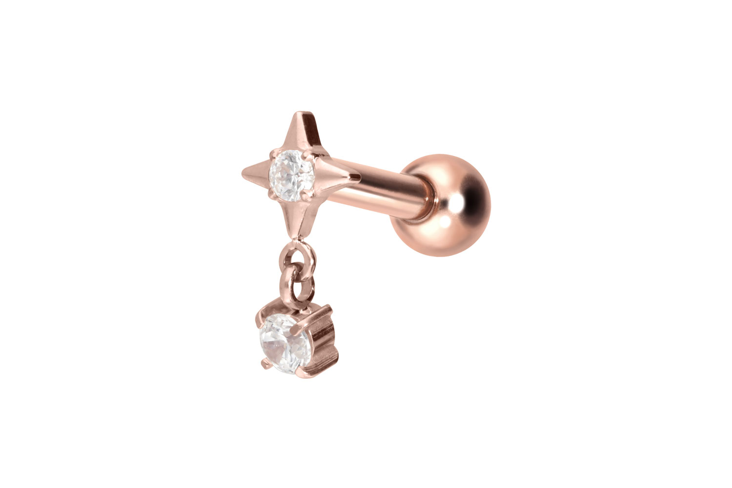 Titanium ear piercing with internal thread STAR + CRYSTAL