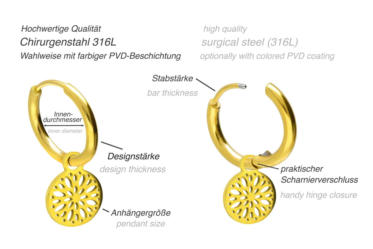 Chirurgenstahl Ohrclicker Creolen MANDALA