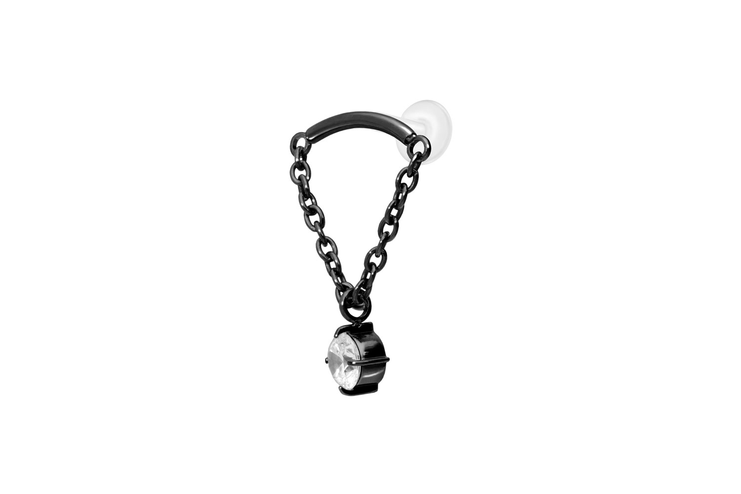 PTFE Labret mit Innengewinde + Titan-Aufsatz BOGEN + KETTE + KRISTALL