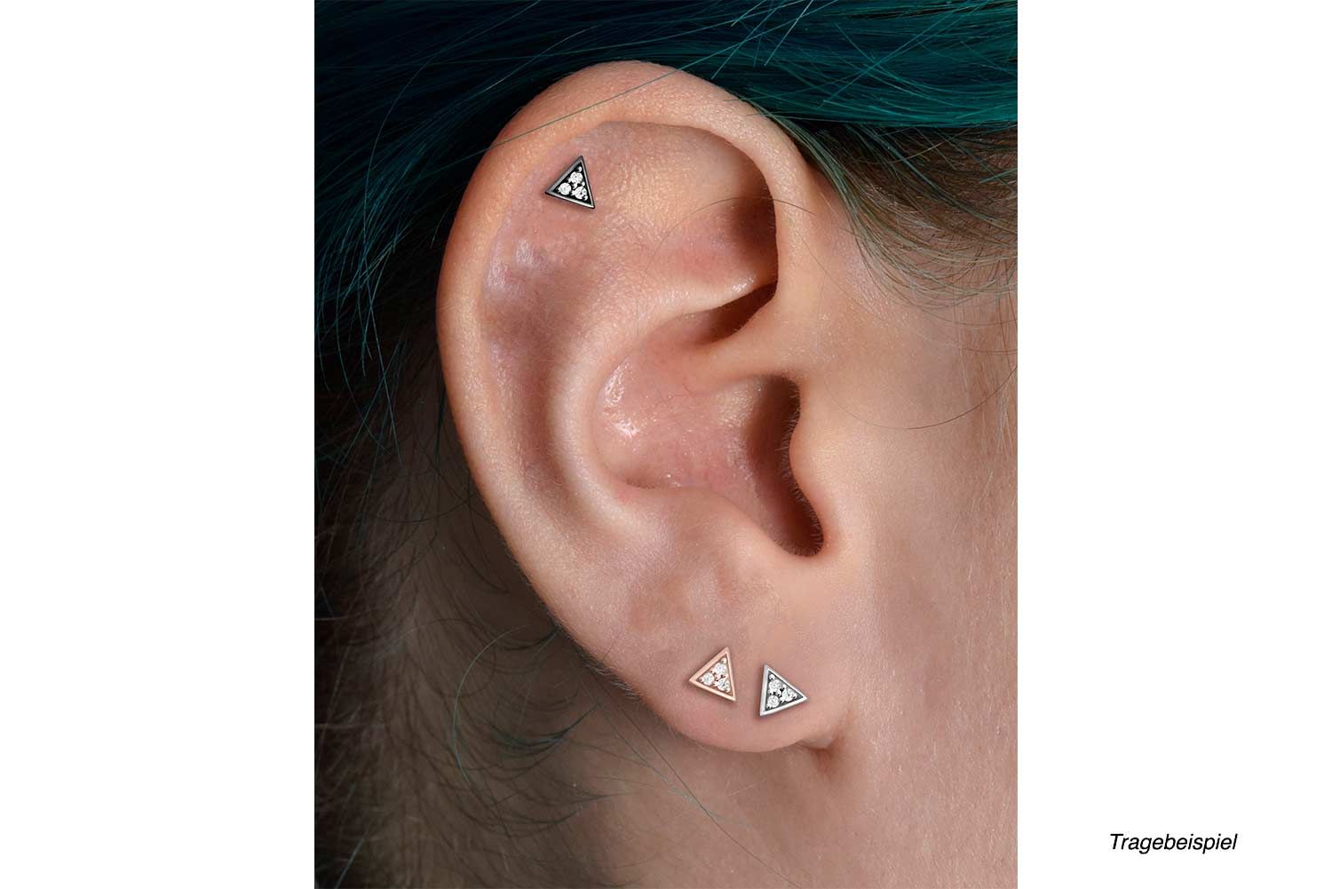 Surgical steel ear piercing TRIANGLE + CRYSTALS