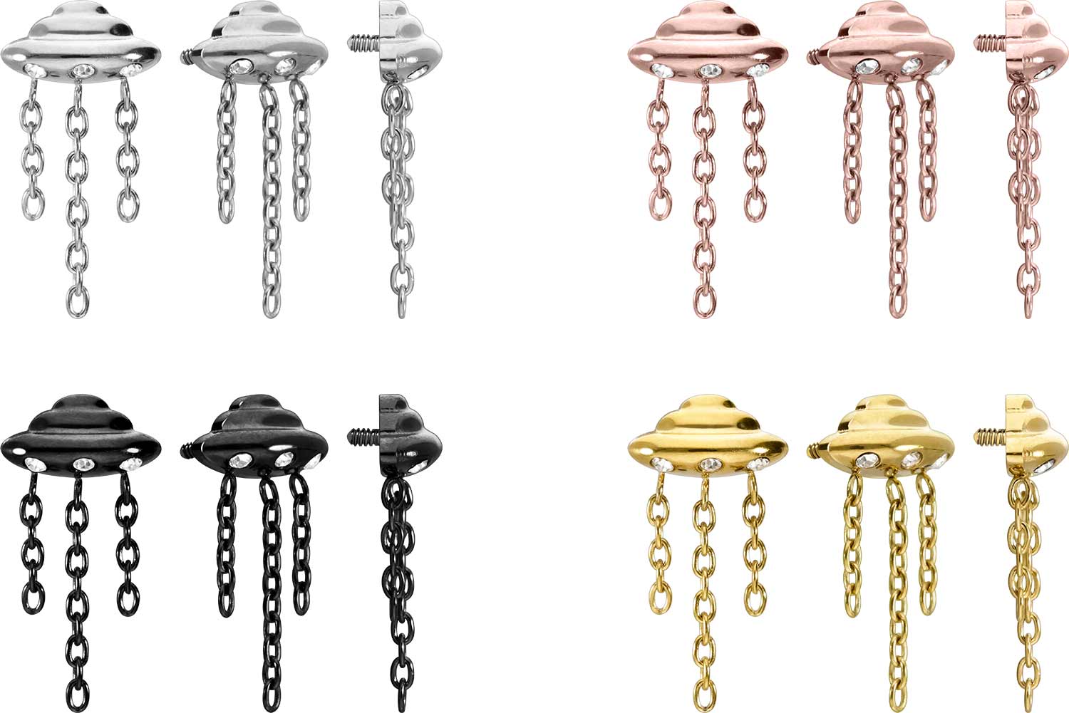 Titanium screw-in attachment with external thread UFO + CHAINS + CRYSTALS