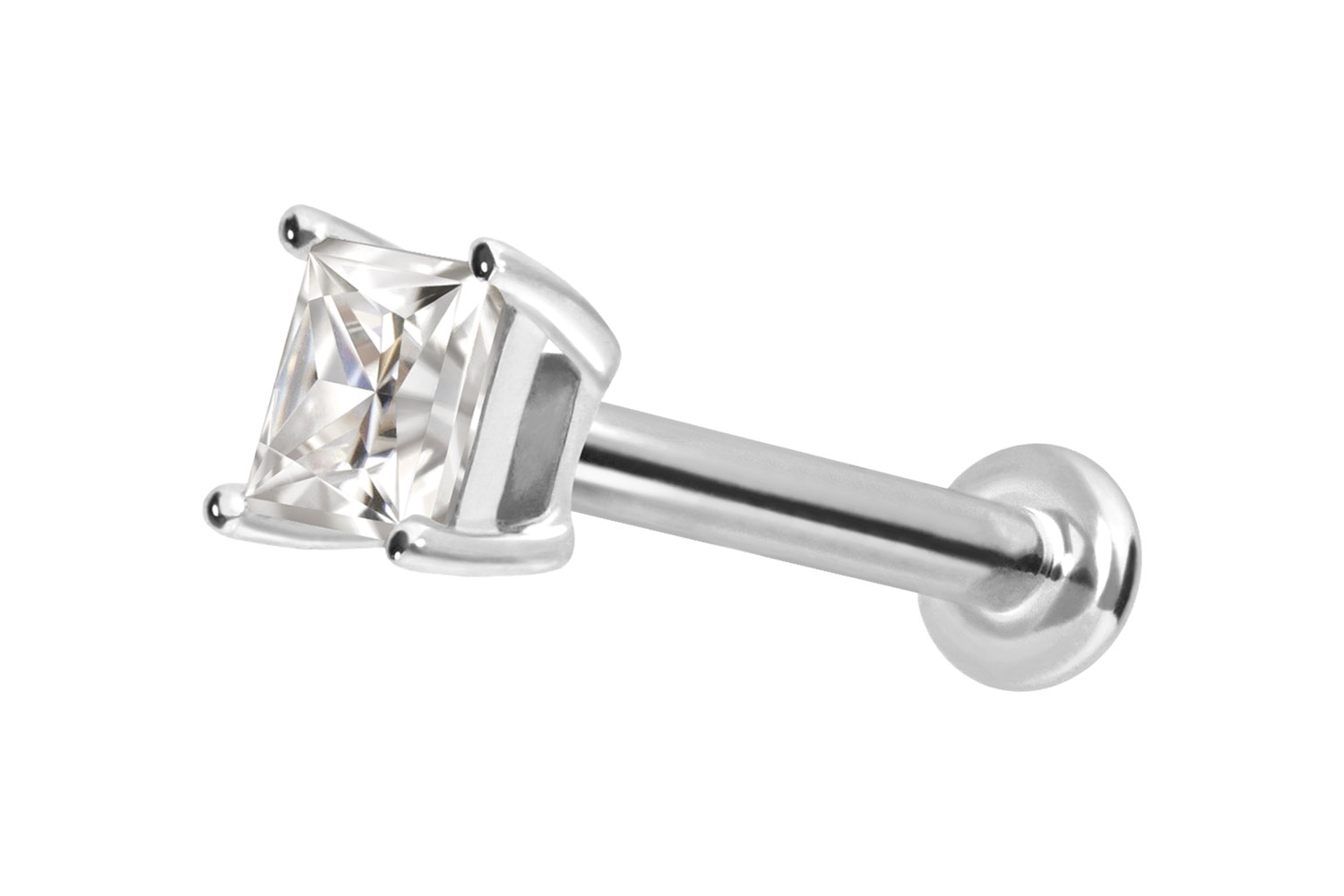 14 carat gold labret with push fit MOISSANITE SQUARE
