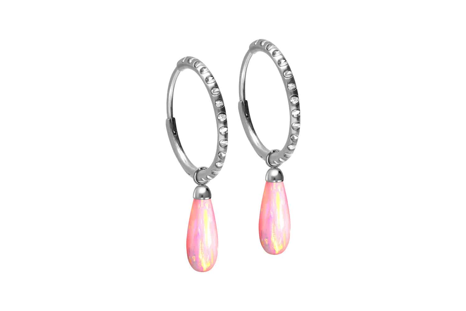 Titanium ear clicker creoles CRYSTALS + EPOXY + SYNTHETIC OPAL DROP
