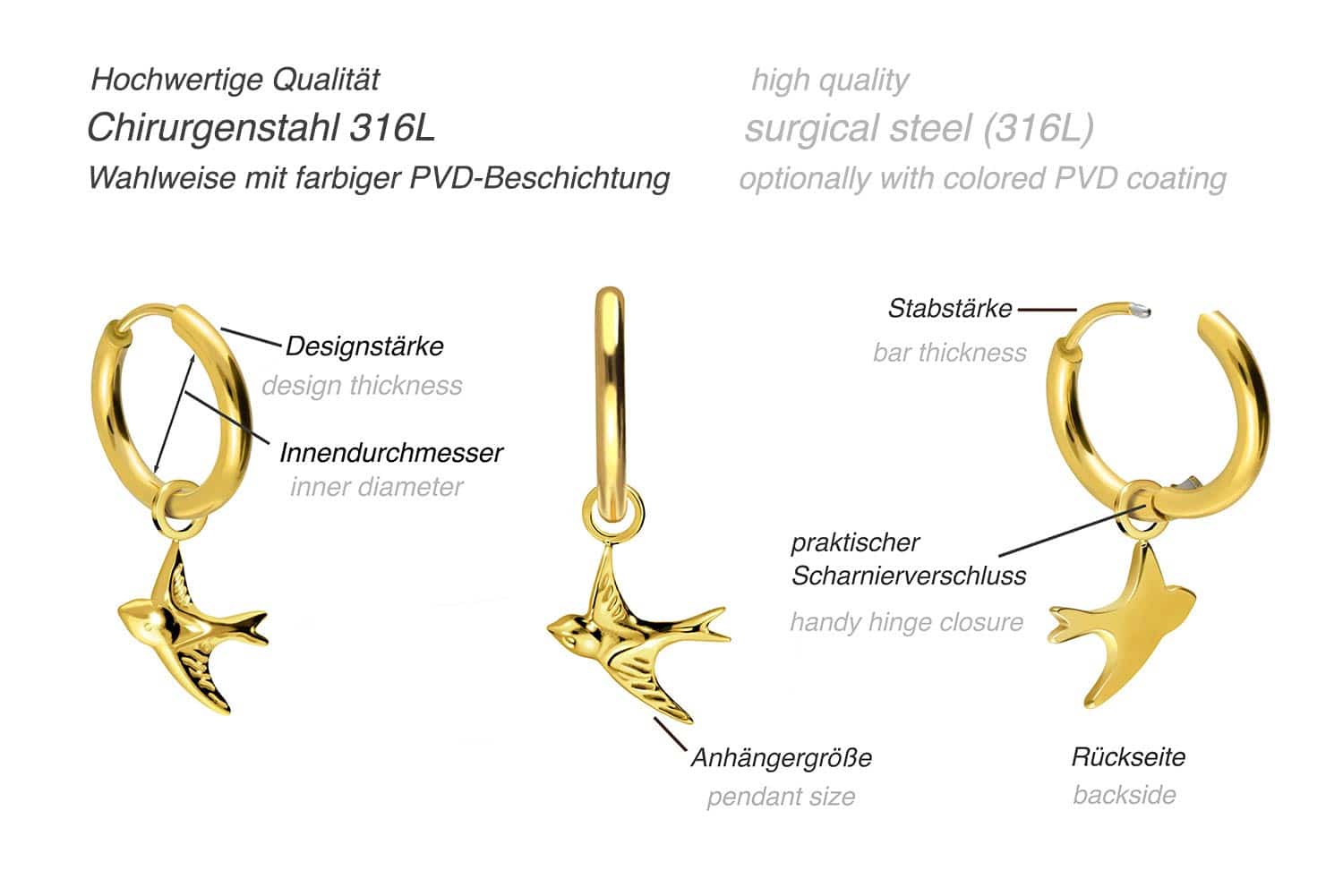 Surgical steel ear clicker creoles SWALLOW