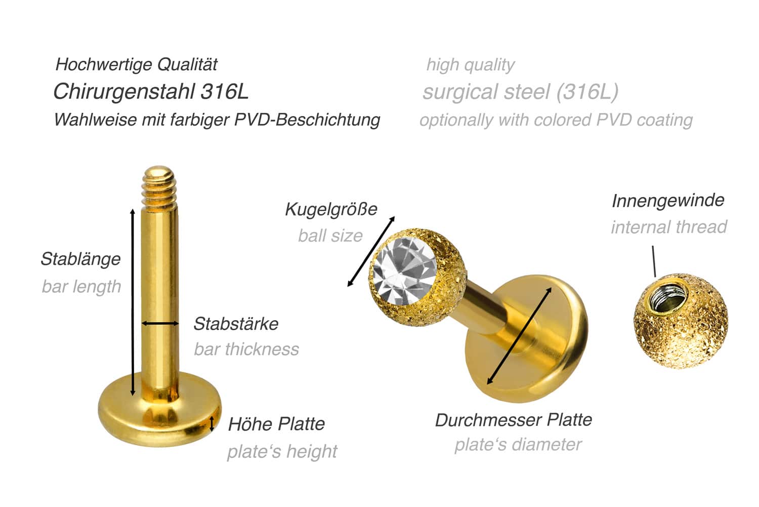 Chirurgenstahl Labret DIAMANTOPTIK + KRISTALL