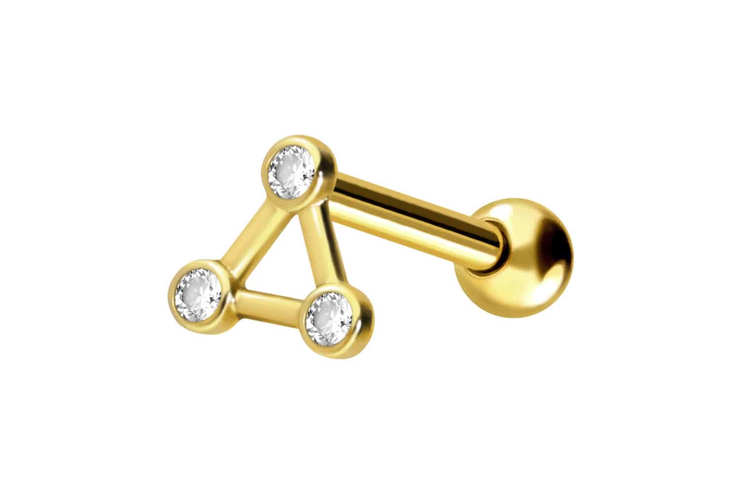 18 carat gold ear piercing TRIANGLE + CRYSTALS