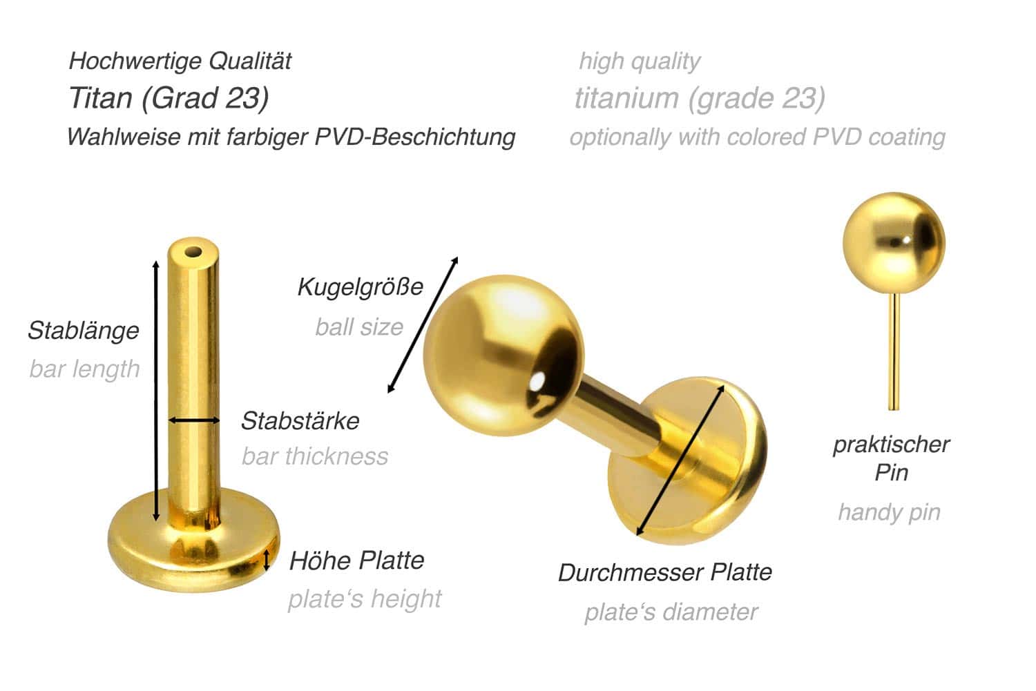 Titanium labret with push fit