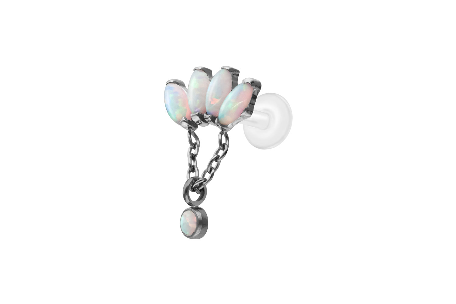 PTFE labret with internal thread + titanium attachment LOTUS BLOSSOM + SYNTHETIC OPALS