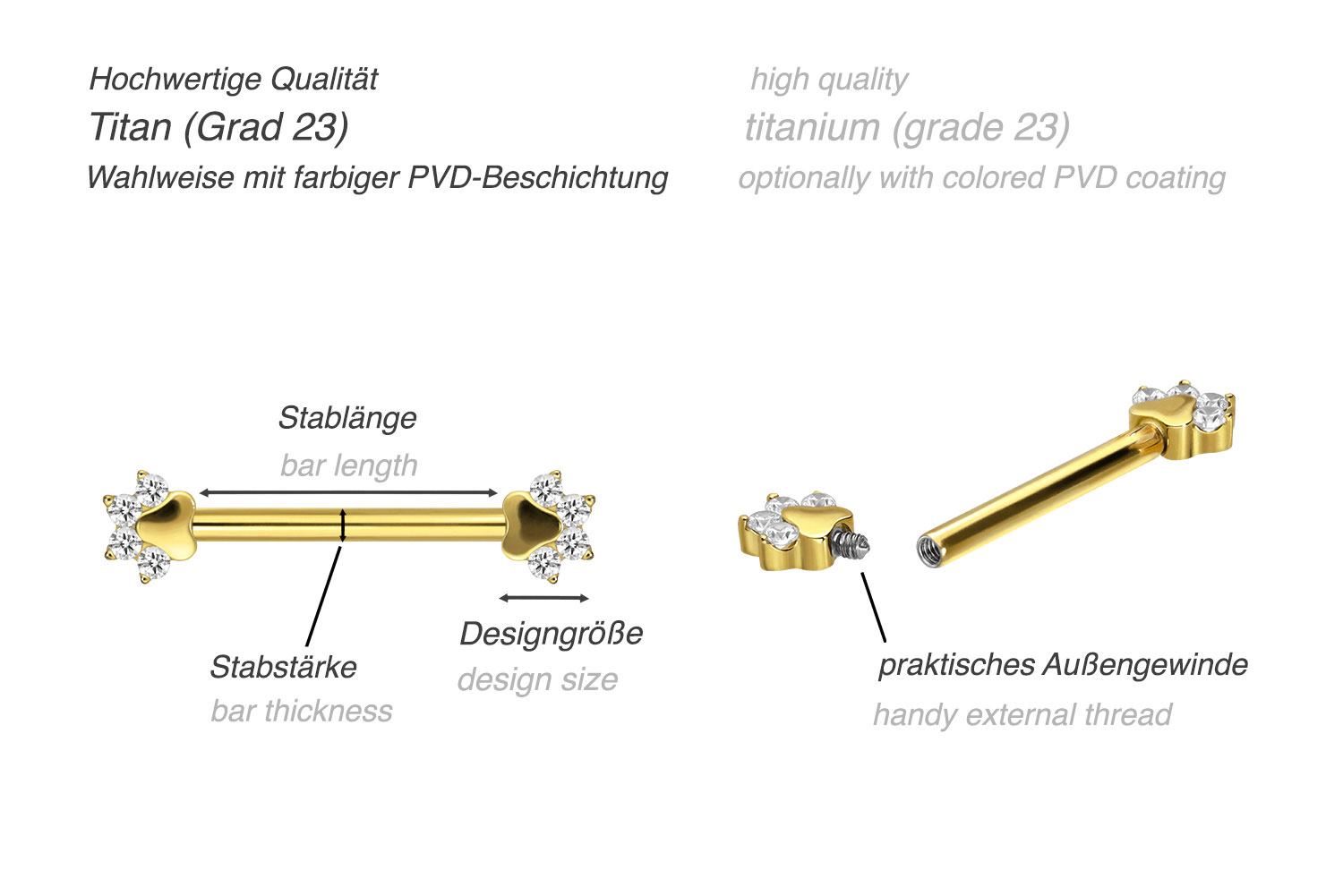 Titan Nippelpiercing mit Innengewinde KRISTALLPFOTE