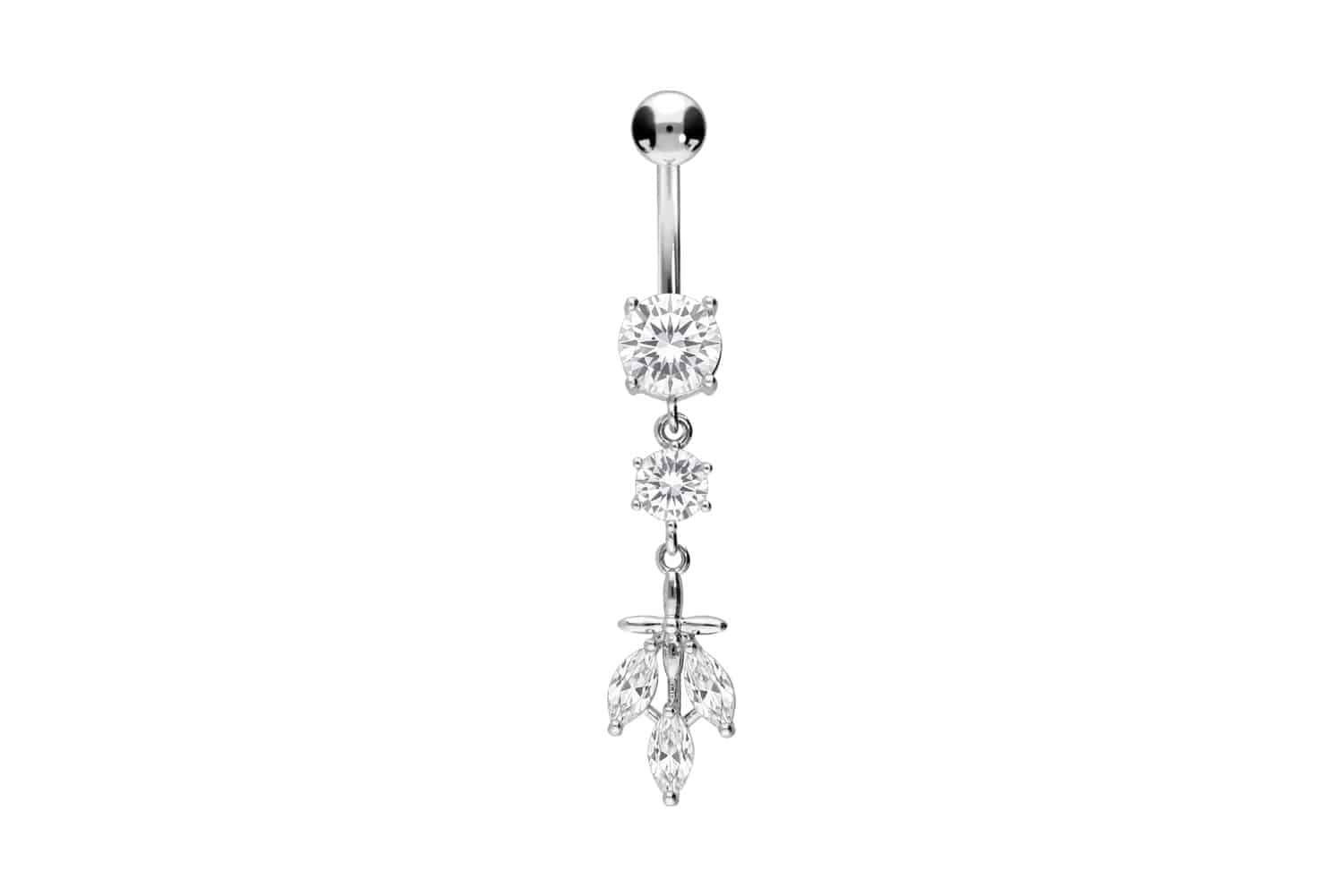 Surgical steel bananabell 2 CRYSTALS + CRYSTAL LEAVES