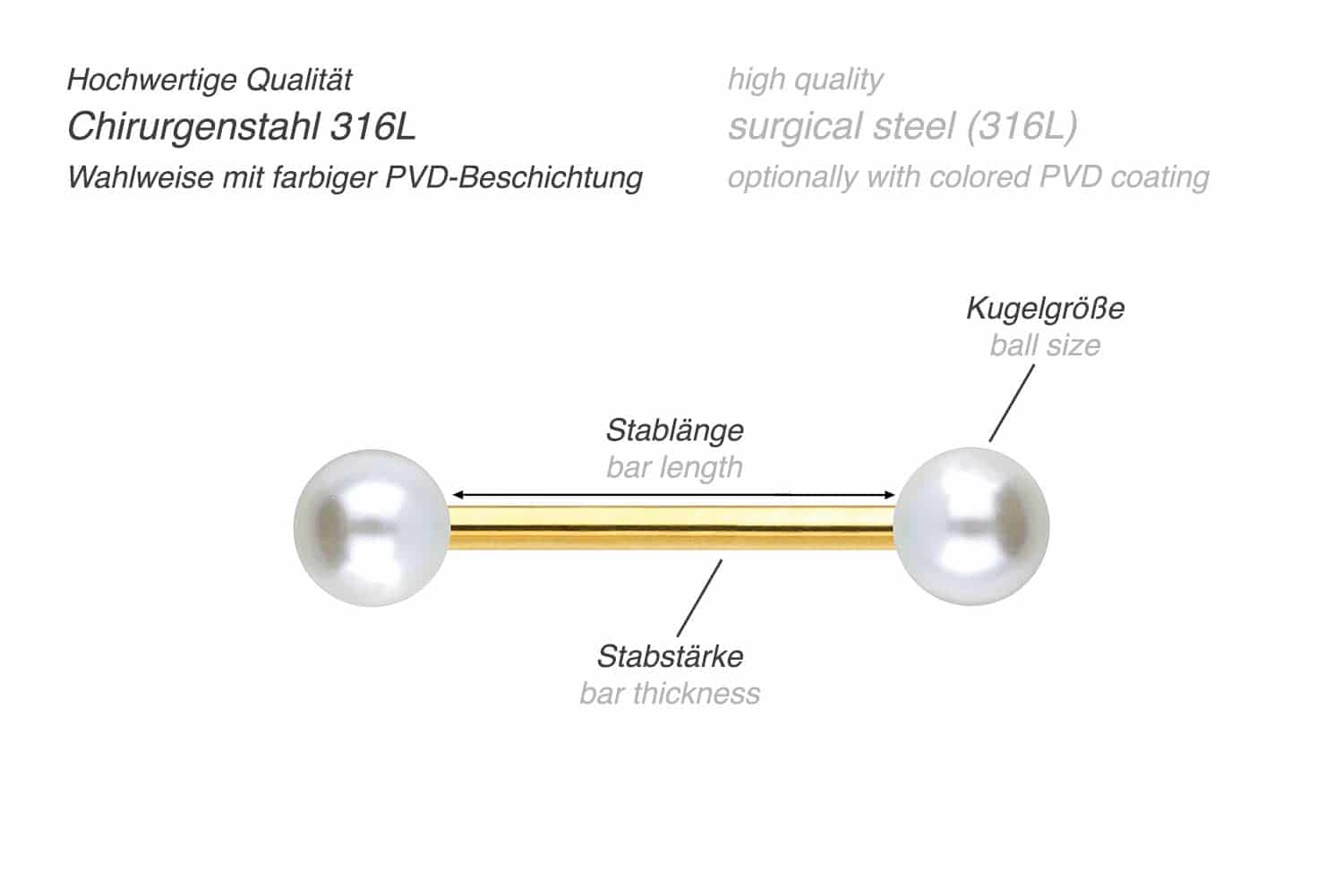 Surgical steel barbell SYNTHETIC PEARLS