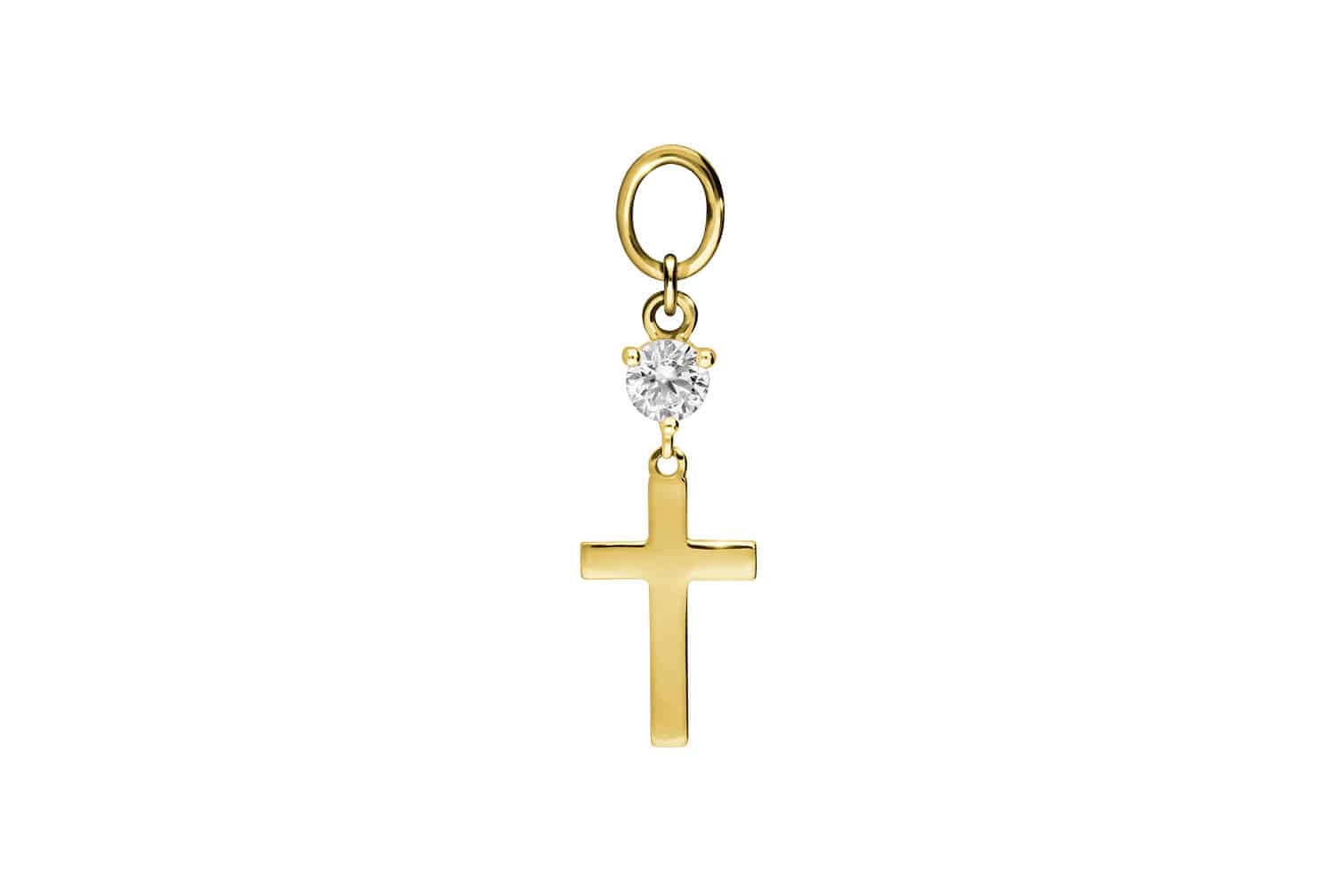 18 Karat Gold Anhänger für Clicker KREUZ + KRISTALL