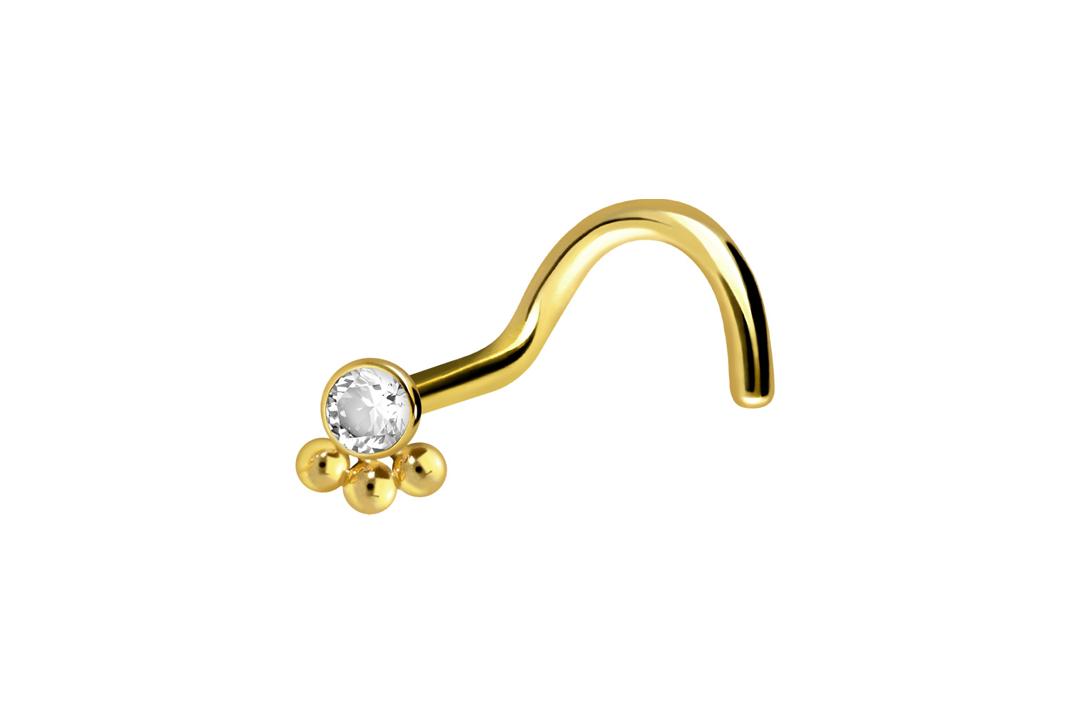 Titanium nose stud spiral CRYSTAL + 3 BALLS
