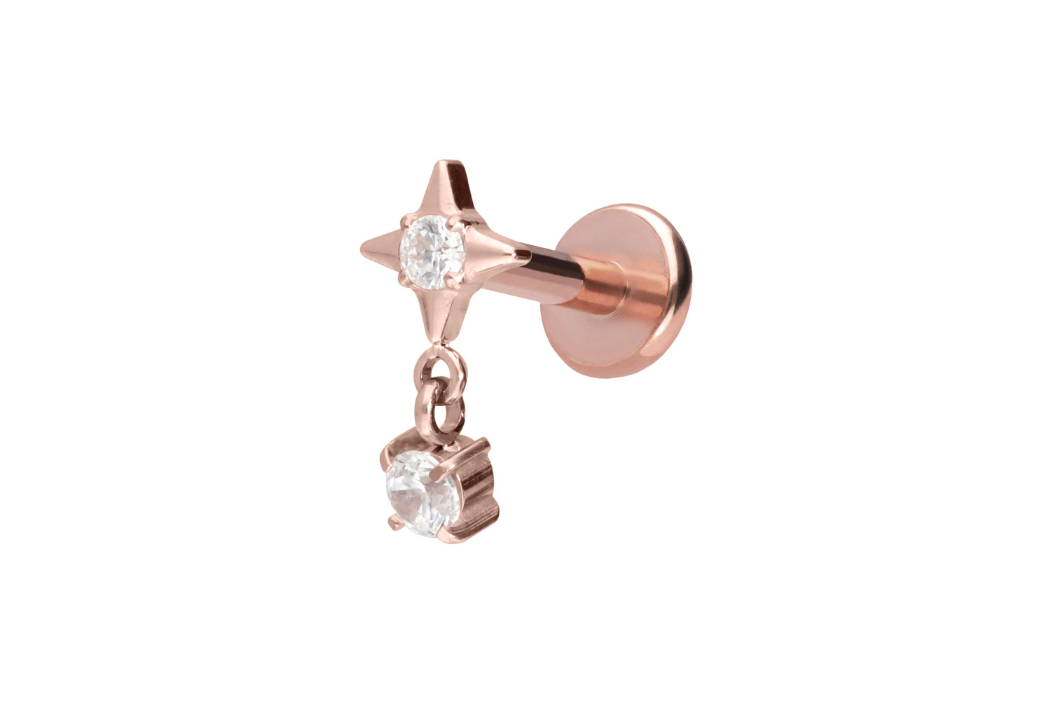 Titanium labret with push fit STAR + CRYSTAL