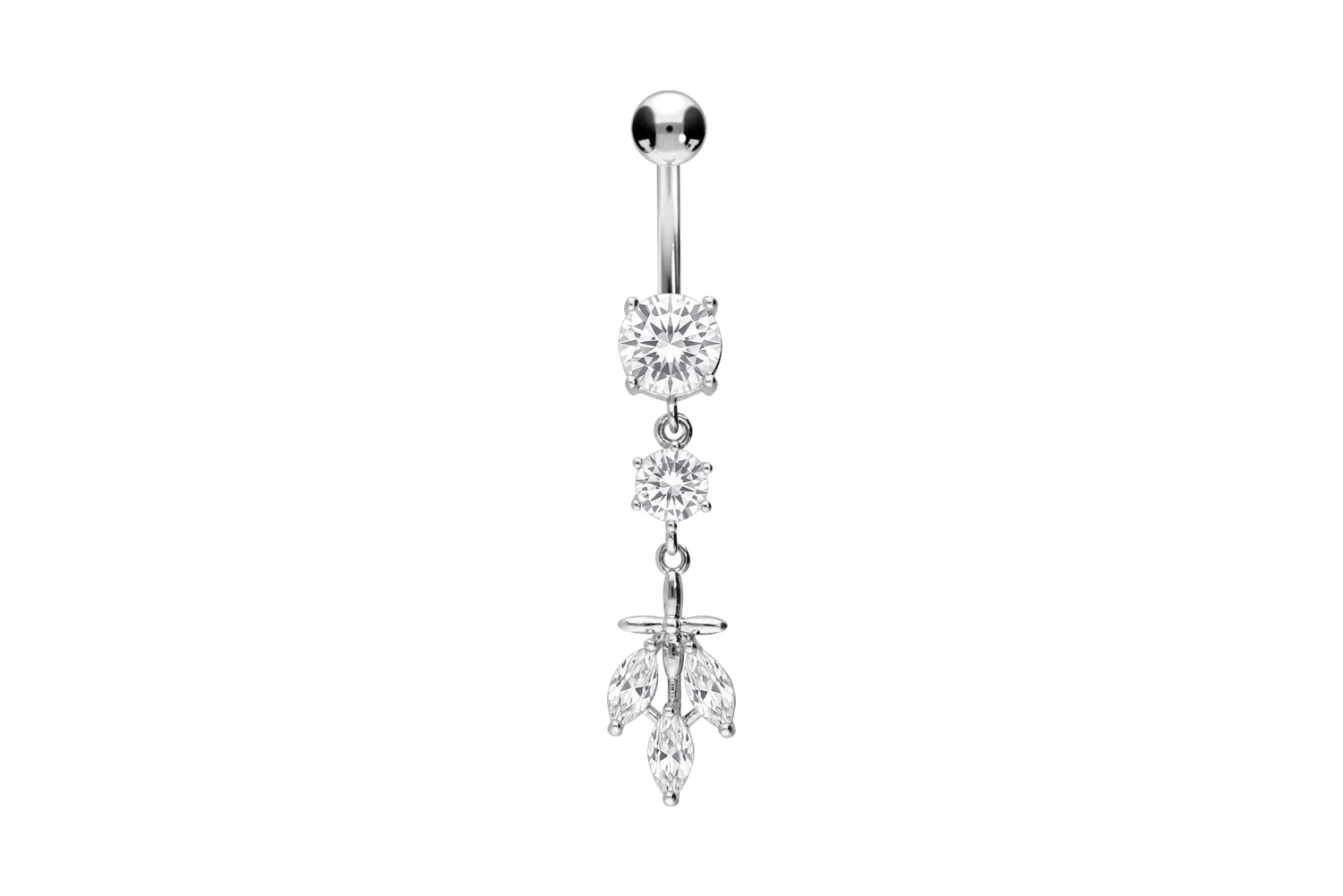 Surgical steel bananabell 2 CRYSTALS + CRYSTAL LEAVES