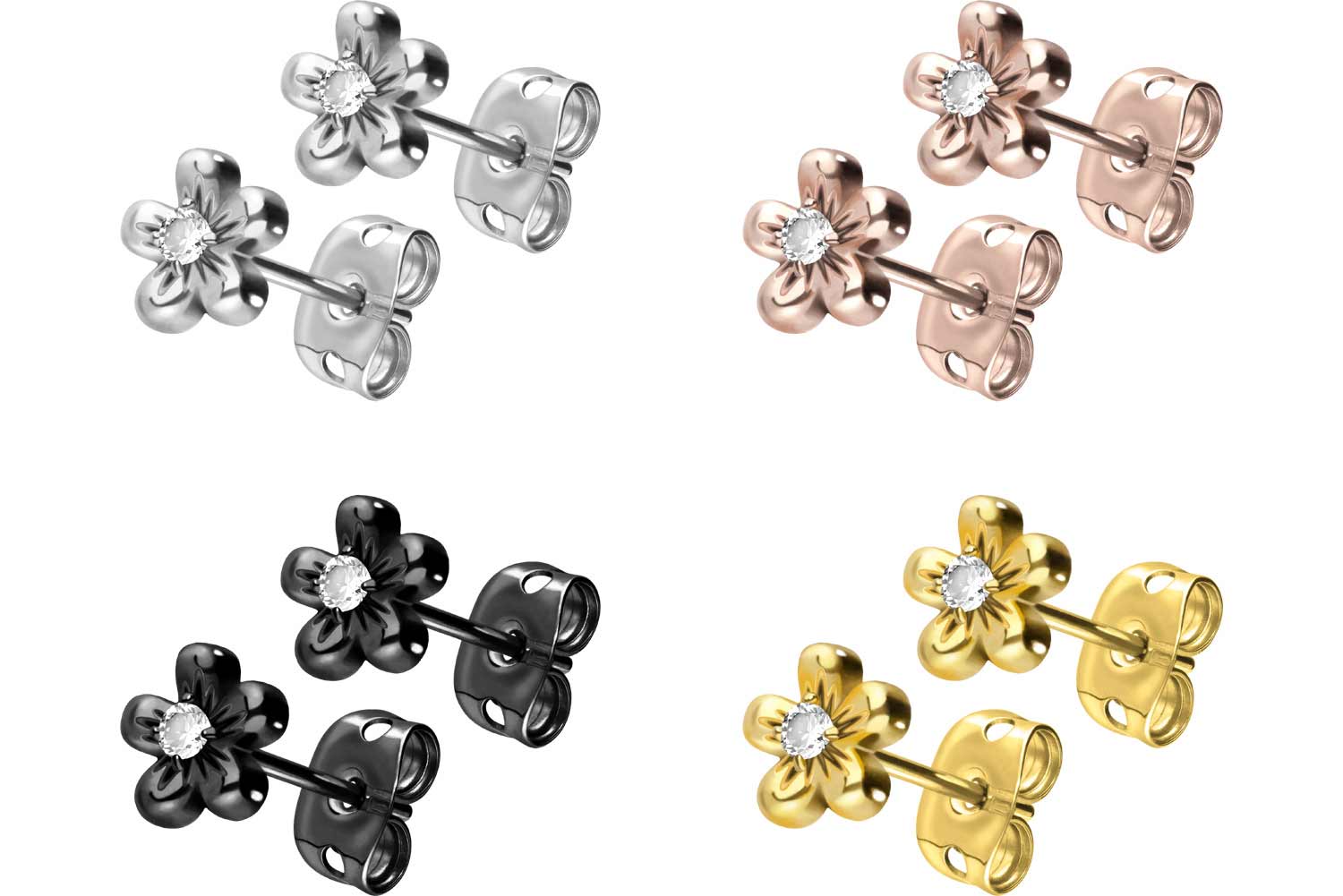 Surgical steel ear studs FLOWER + CRYSTAL