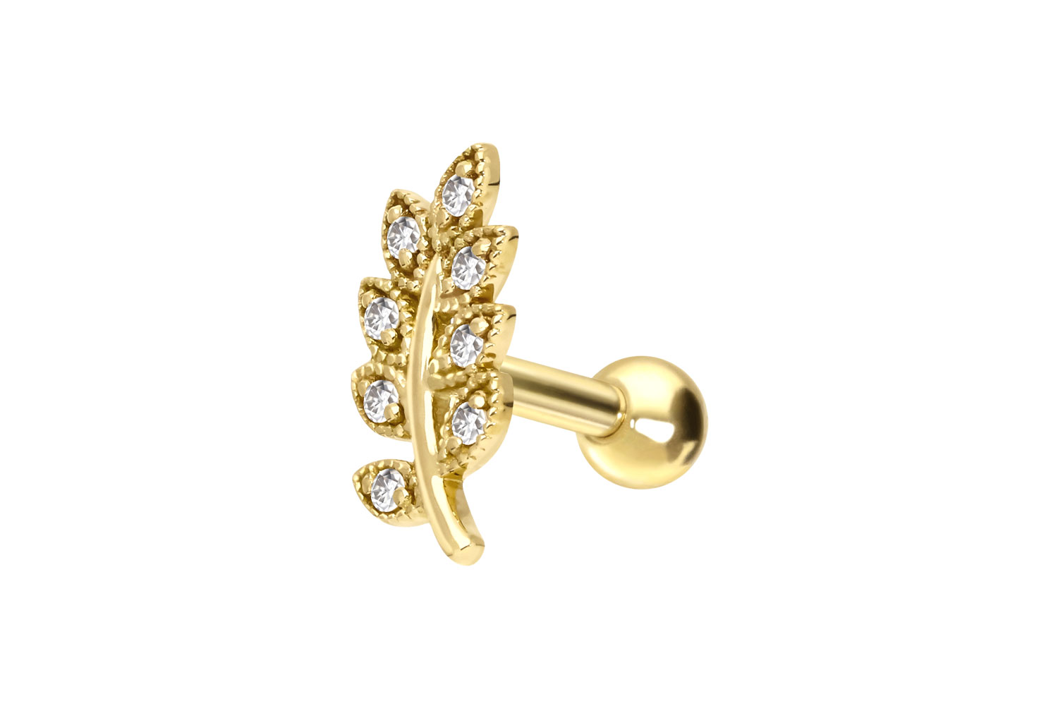 14/18 carat gold ear piercing MOISSANITE LEAVES