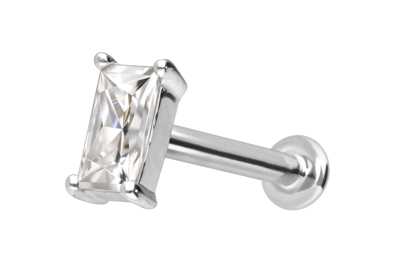 14 Karat Gold Labret mit Innengewinde MOISSANIT-RECHTECK