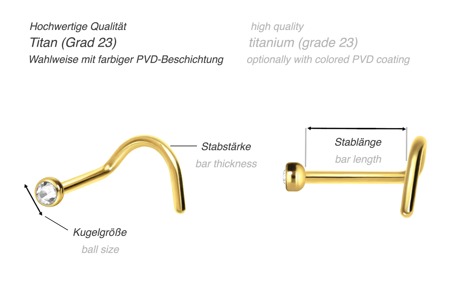 Titan Nasenstecker Spirale mit Push Fit AUFSATZ MIX