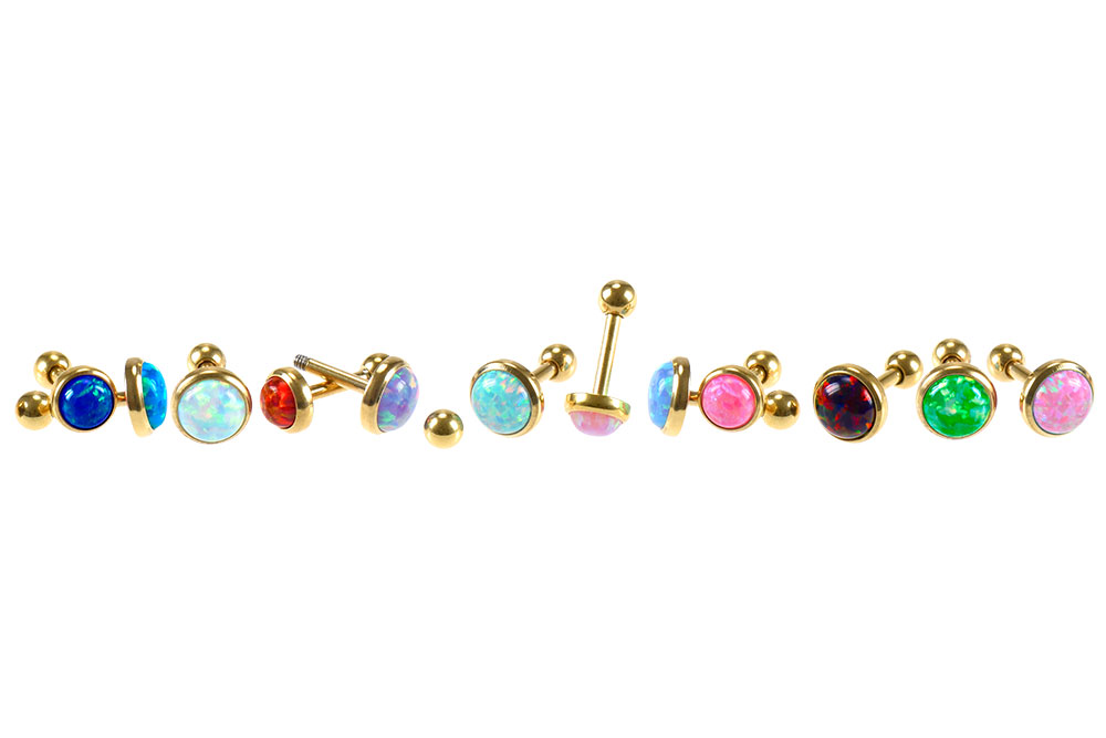 Surgical steel ear piercing SYNTHETIC OPAL ++SALE++